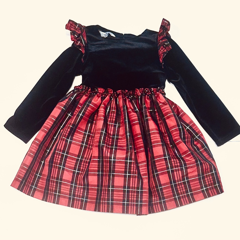 Pippa & Julie Girls Christmas Dress Black Stretch Long Sleeve Top Taffeta Skirt